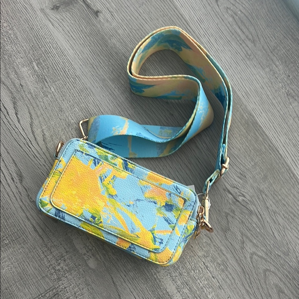 Vibrant Yellow and Blue Crossbody Bag with Adjustable Strap